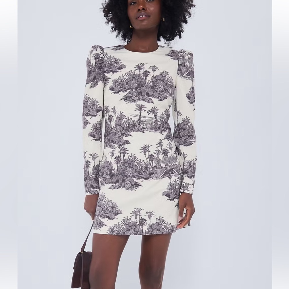 TUCKERNUCK x INDIA HICKS Hibiscus Hill Toile Domino Mini Dress Long Sleeve XS